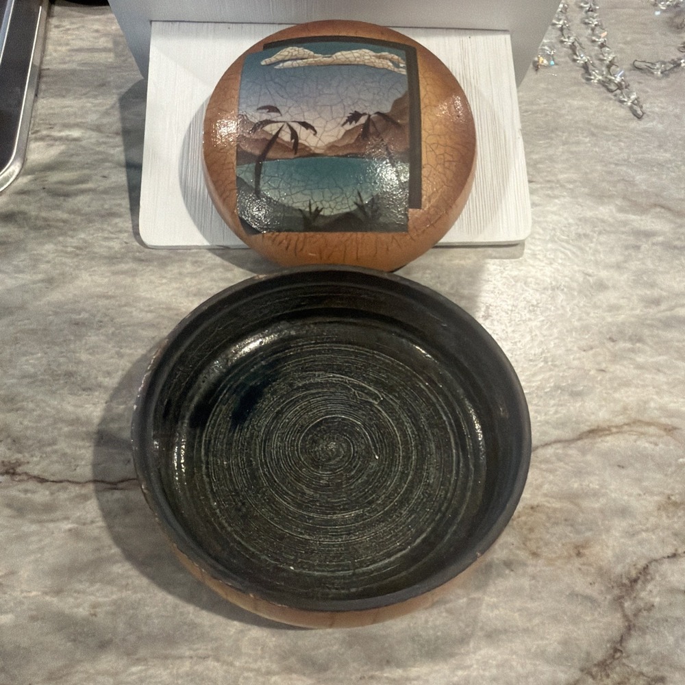 Vtg Ken‎ Jensen Signed Studio Art Pottery Raku Landscape Dresser Jar 1989 HTF - Picture 3 of 8